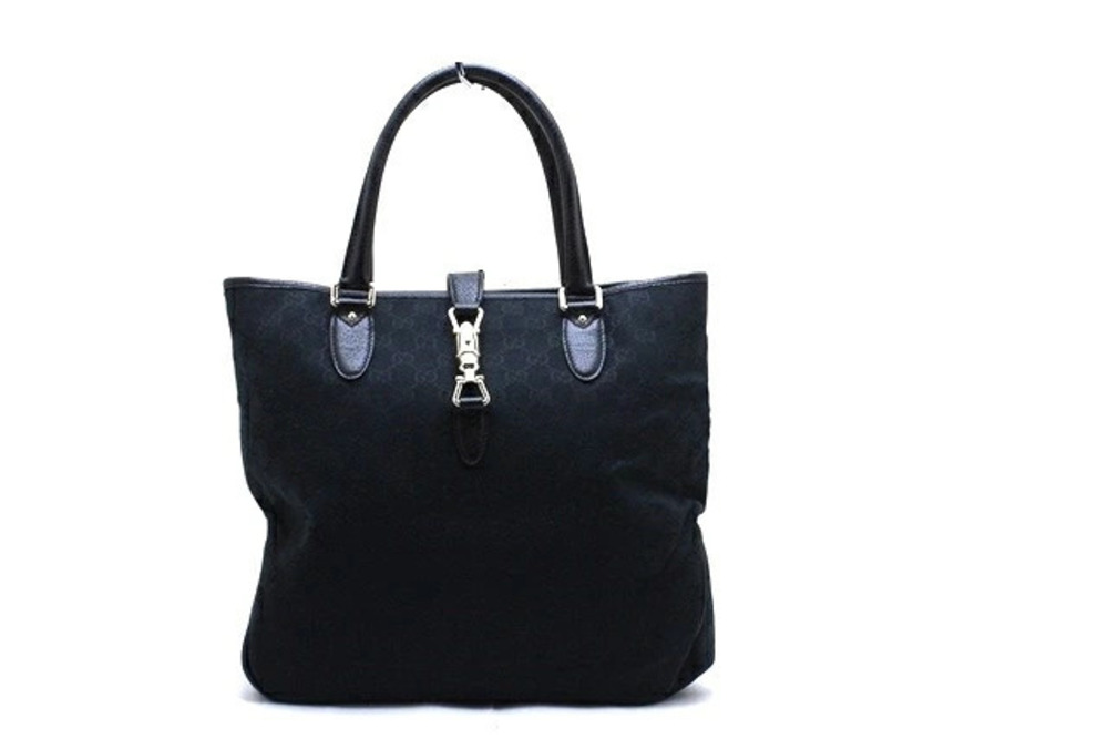Gucci GG Jackie Tote Bag Black Canvas Calfskin SJ